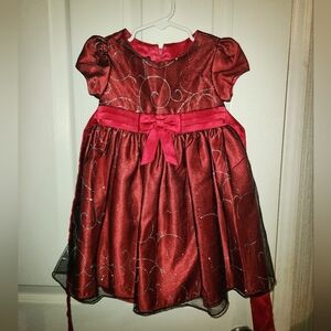 Girls Red Holiday Party Dress with Bow
